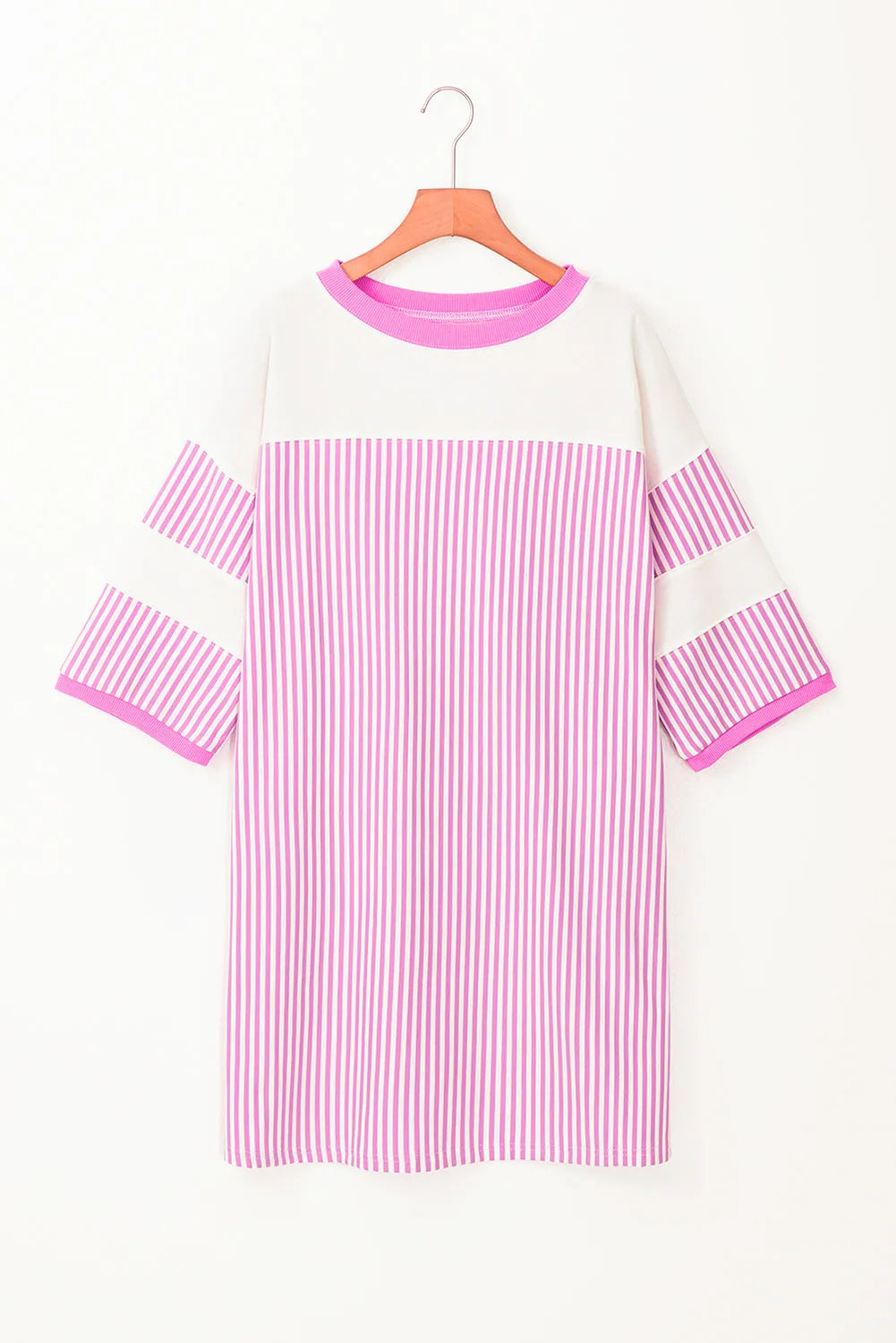 Stripe Patchwork 3/4 Sleeve Mini Dress