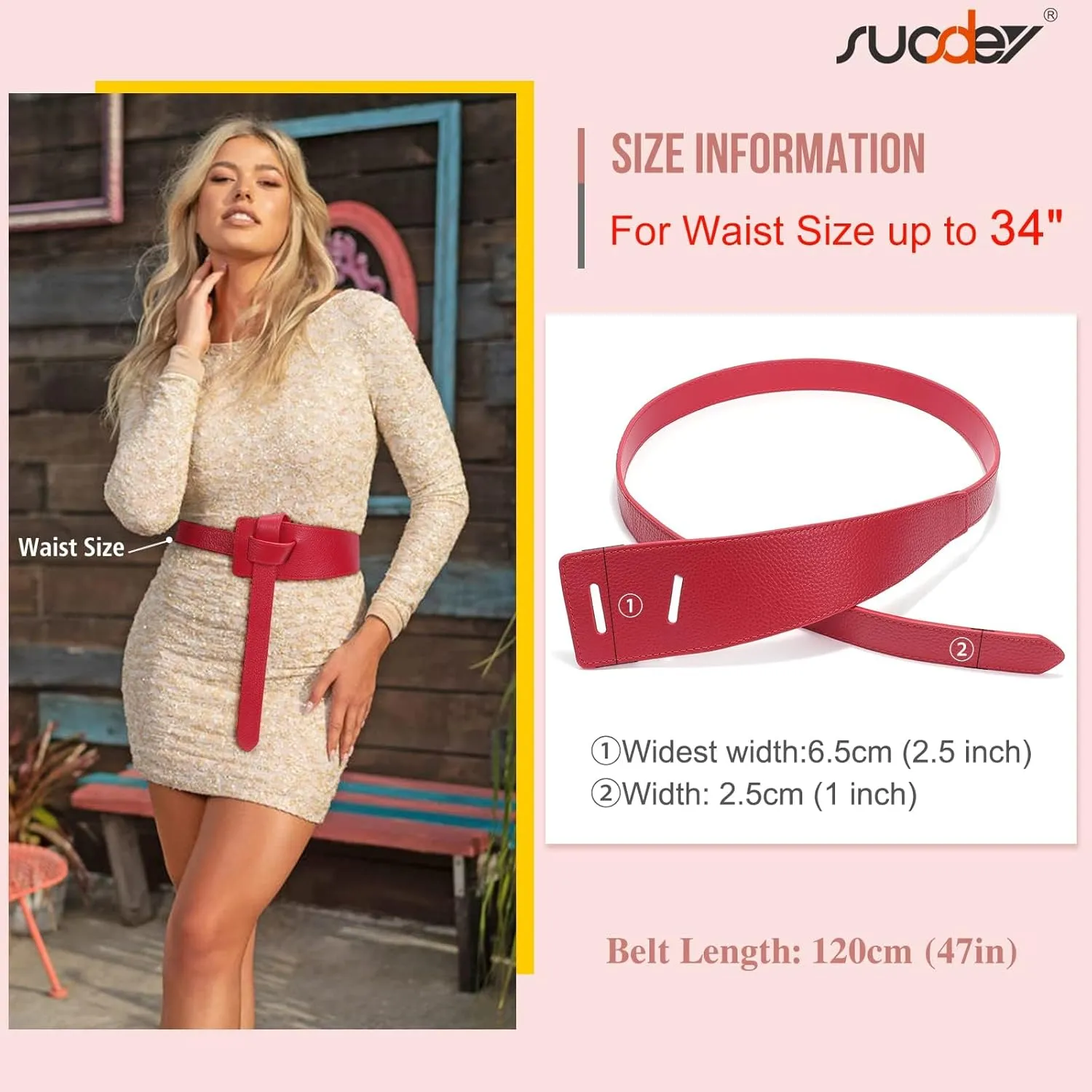 SUOSDEY Womens Genuine Leather Belt for Dress, Tie a Knot Leather Waist Belt for Jumpsuit Coat