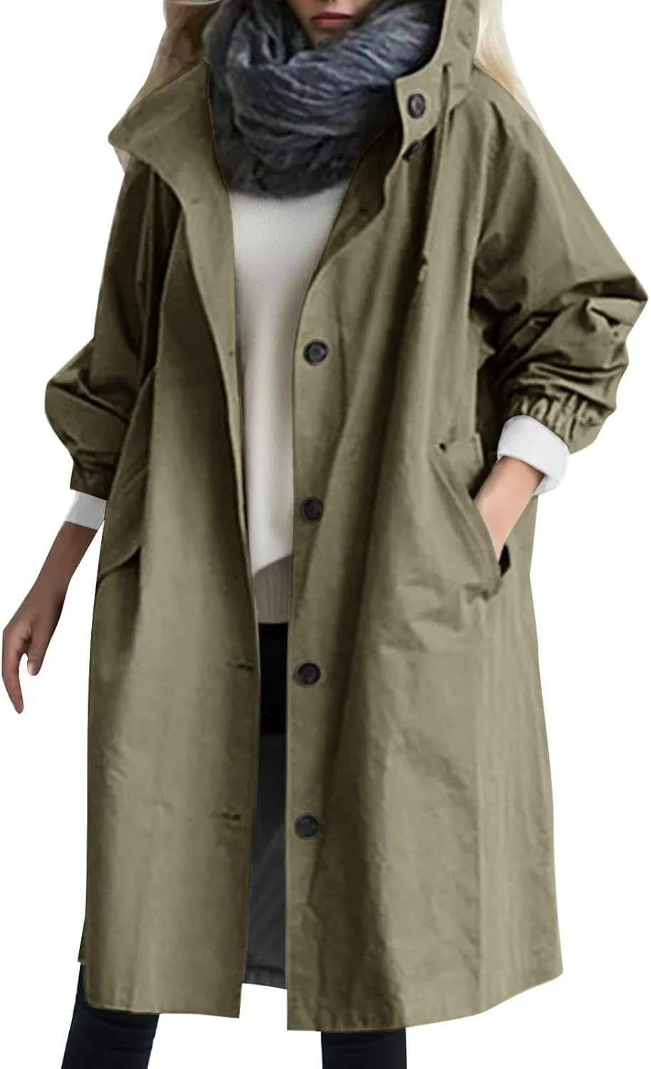 Trench Coats for Women Lightweight Long Rain Jacket with Hood Womens Waterproof Windbreaker Raincoats with Pockets Rain Coat
