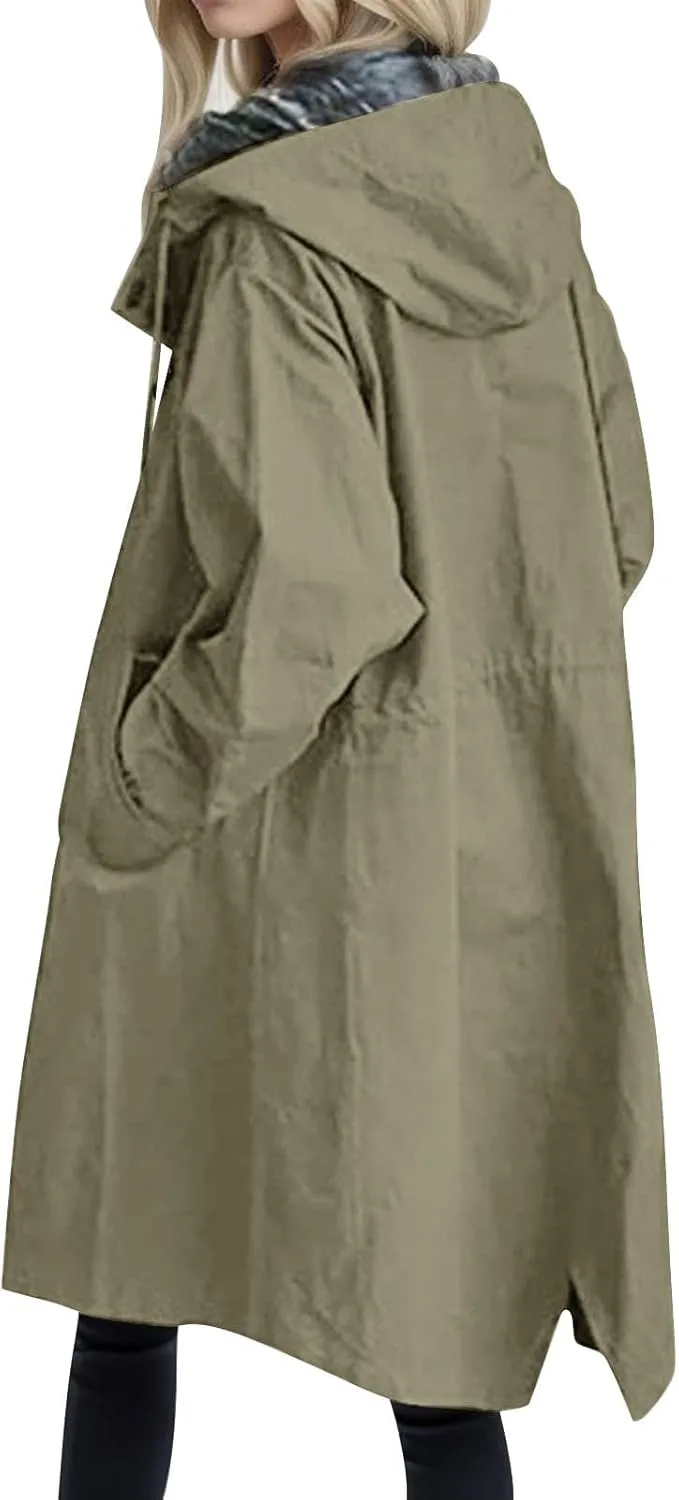Trench Coats for Women Lightweight Long Rain Jacket with Hood Womens Waterproof Windbreaker Raincoats with Pockets Rain Coat