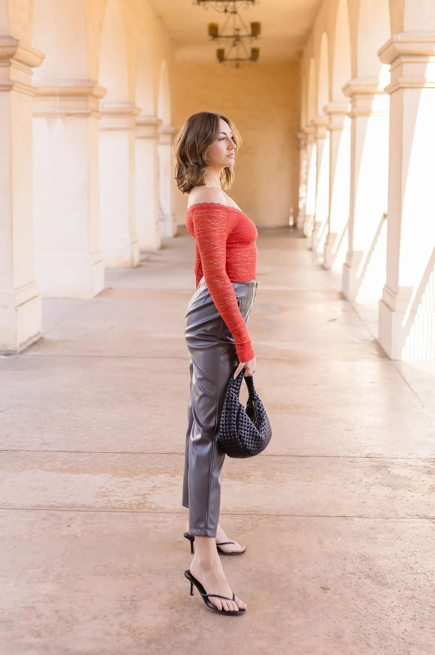 Trisha Long Sleeve Off The Shoulder Lace Top Red