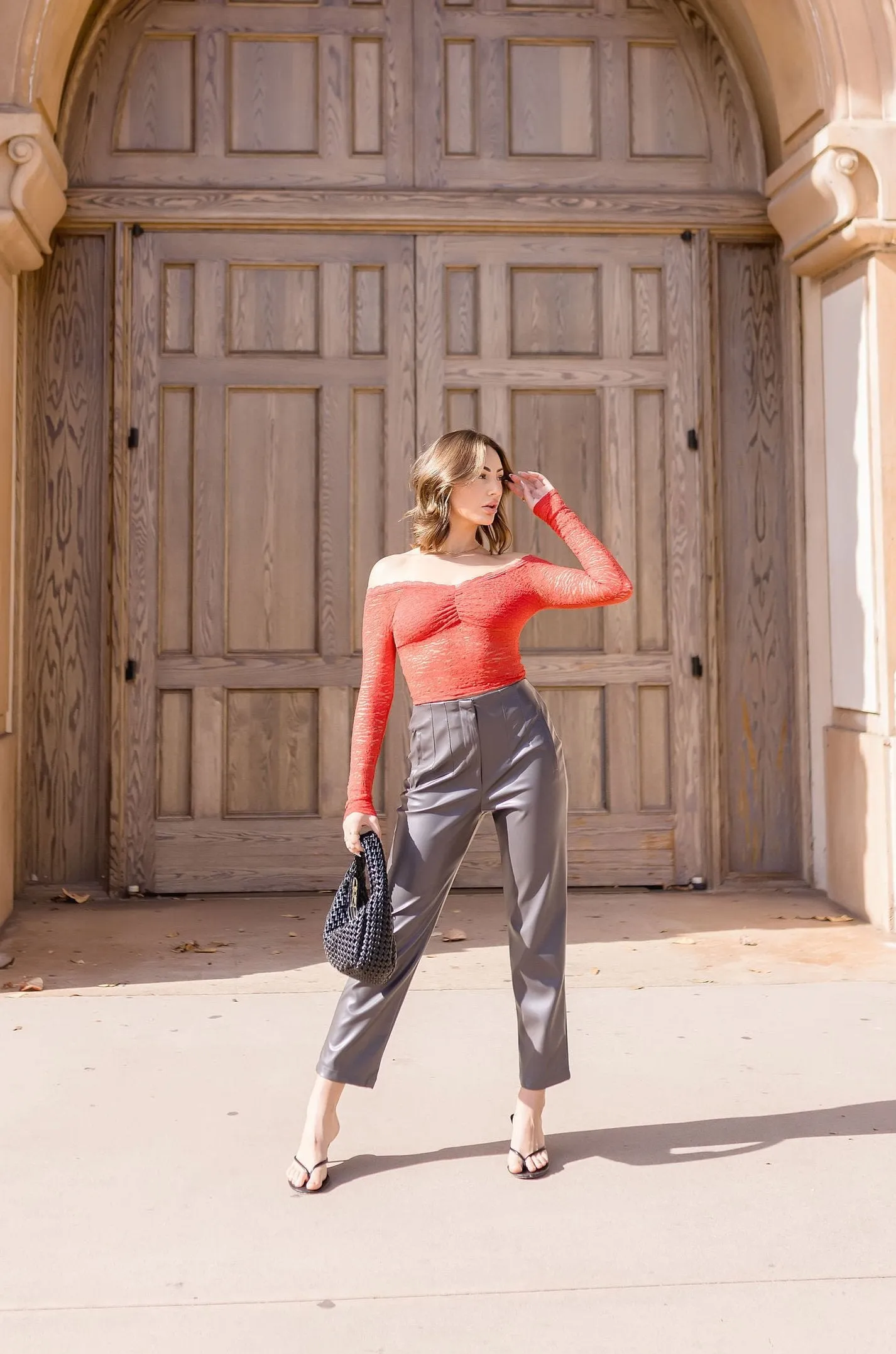 Trisha Long Sleeve Off The Shoulder Lace Top Red