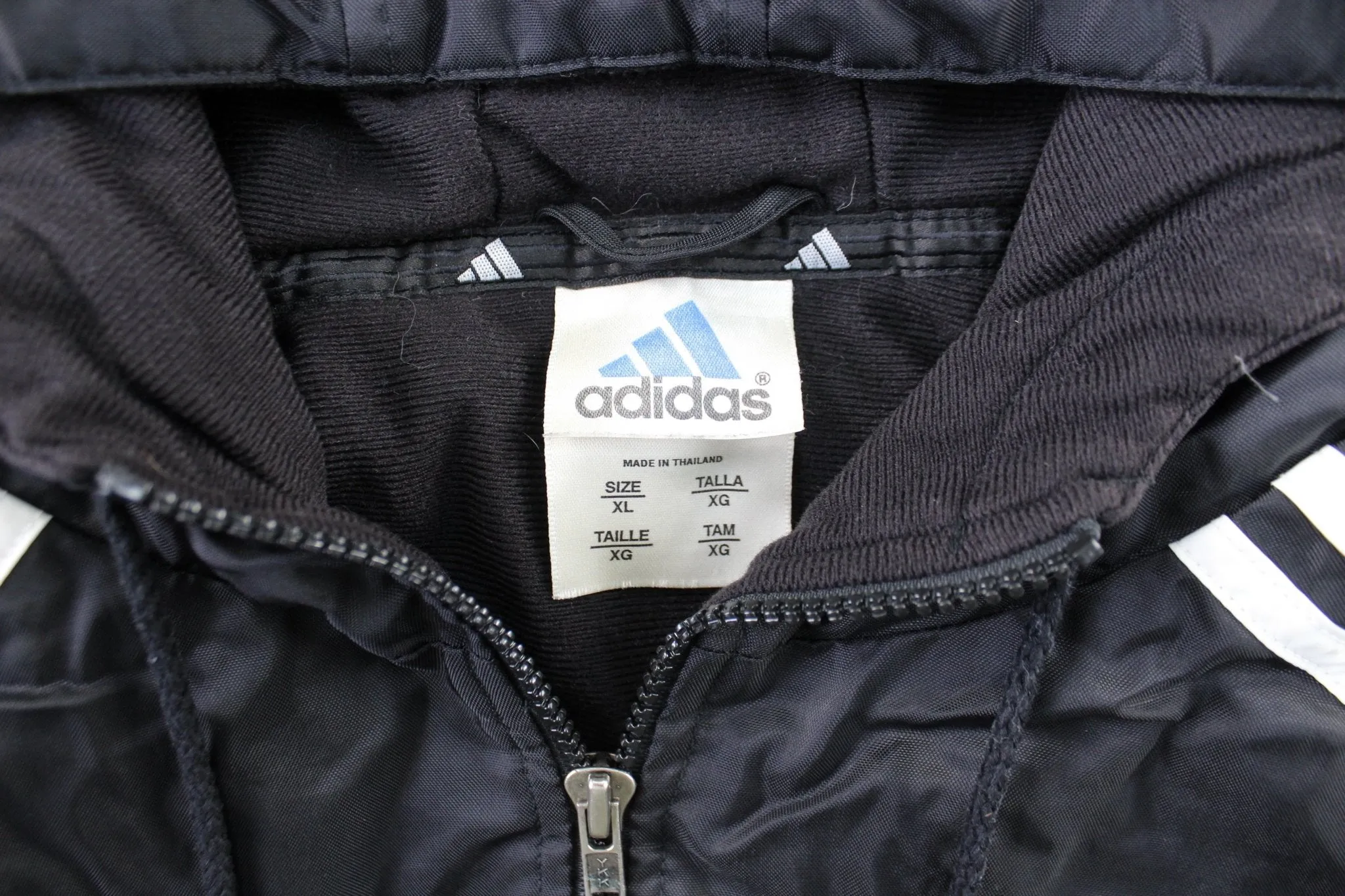 Vintage Adidas Embroidered Logo Black & White Striped Zip Up Jacket