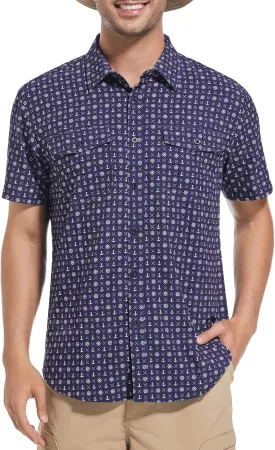 WARHORSEE Printed Fishing Shirts for Men UPF 50  Breathable Stretch Mens Button Down Short Sleeve Hiking Casual Shirts WARHORSEE Printed Fishing Shirts for Men UPF 50  Breathable Stretch Mens Button Down Short Sleeve Hiking Casual Shirts