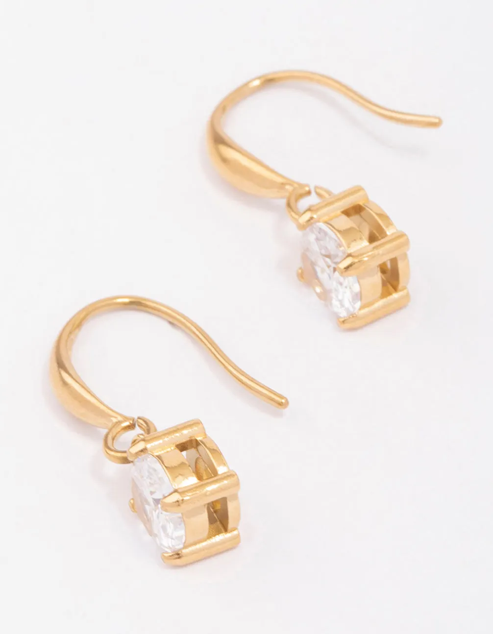Waterproof Gold Plated Stainless Steel Cubic Zirconia Solitaire French Hook Earrings