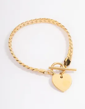 Waterproof Gold Plated Stainless Steel Heart FOB Flat Chain Bracelet