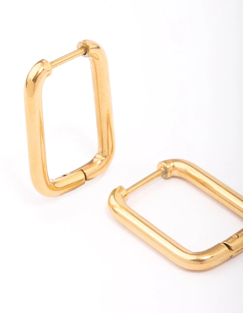 Waterproof Gold Plated Stainless Steel Small Rectangular Hoop Earrings