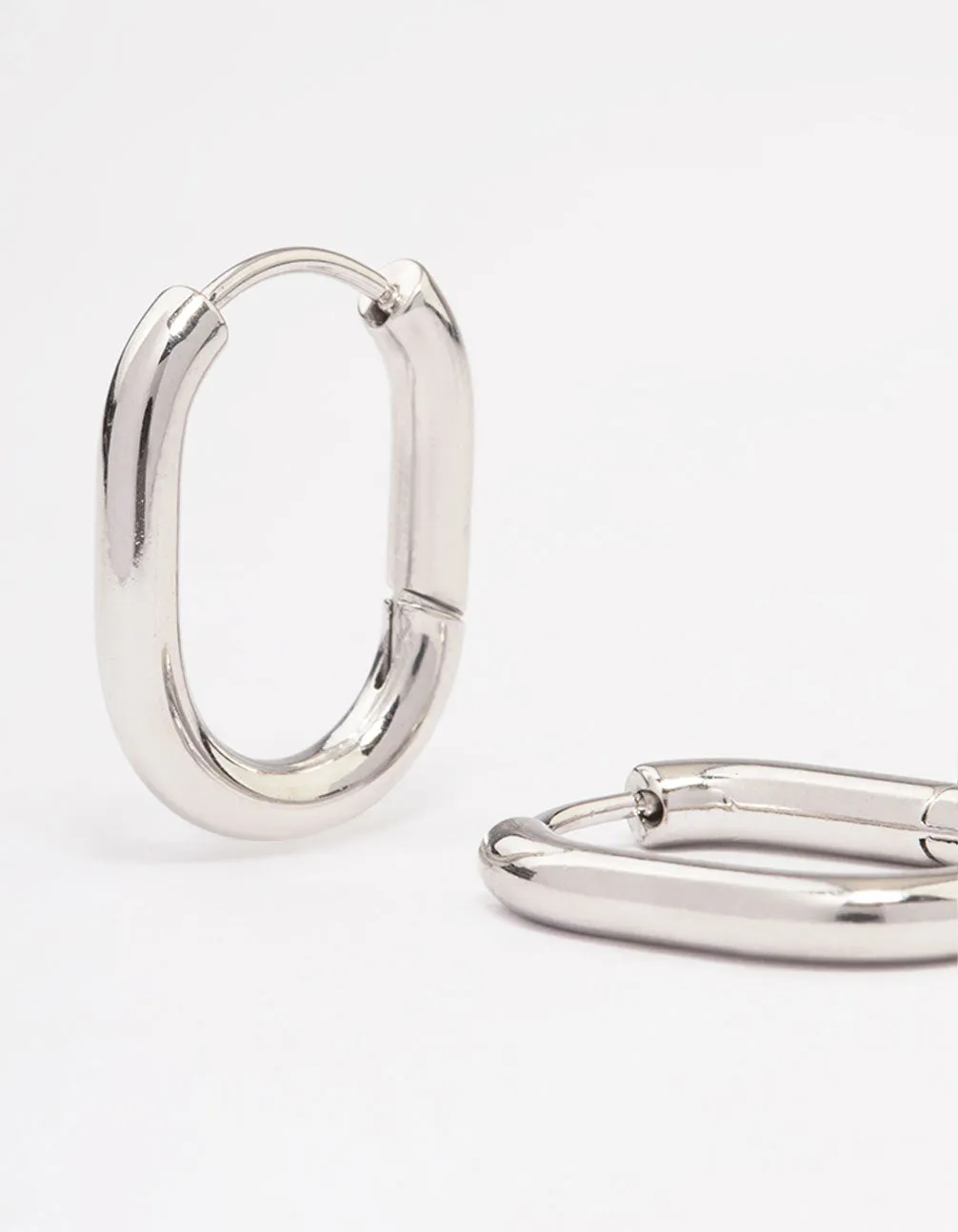 Waterproof Stainless Steel Plain Oval Huggie Hoop Earrings