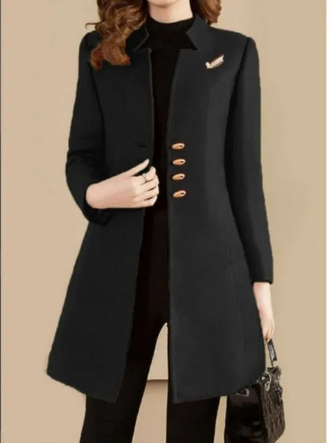 Wjczt autumn and winter new women&#39;s suit collar single-breasted loose fashion windbreaker woolen coat mid-length Polyester  Full