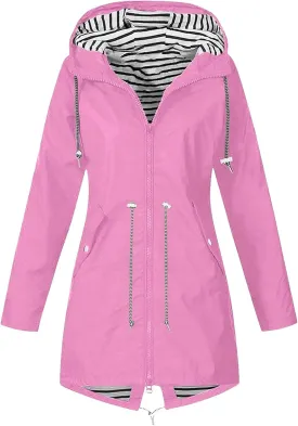 Womens Rain Jacket 2025 Lightweight Waterproof Windproof Rain Coat Drawstring Zip Up Windbreaker Outdoor Trench Coat