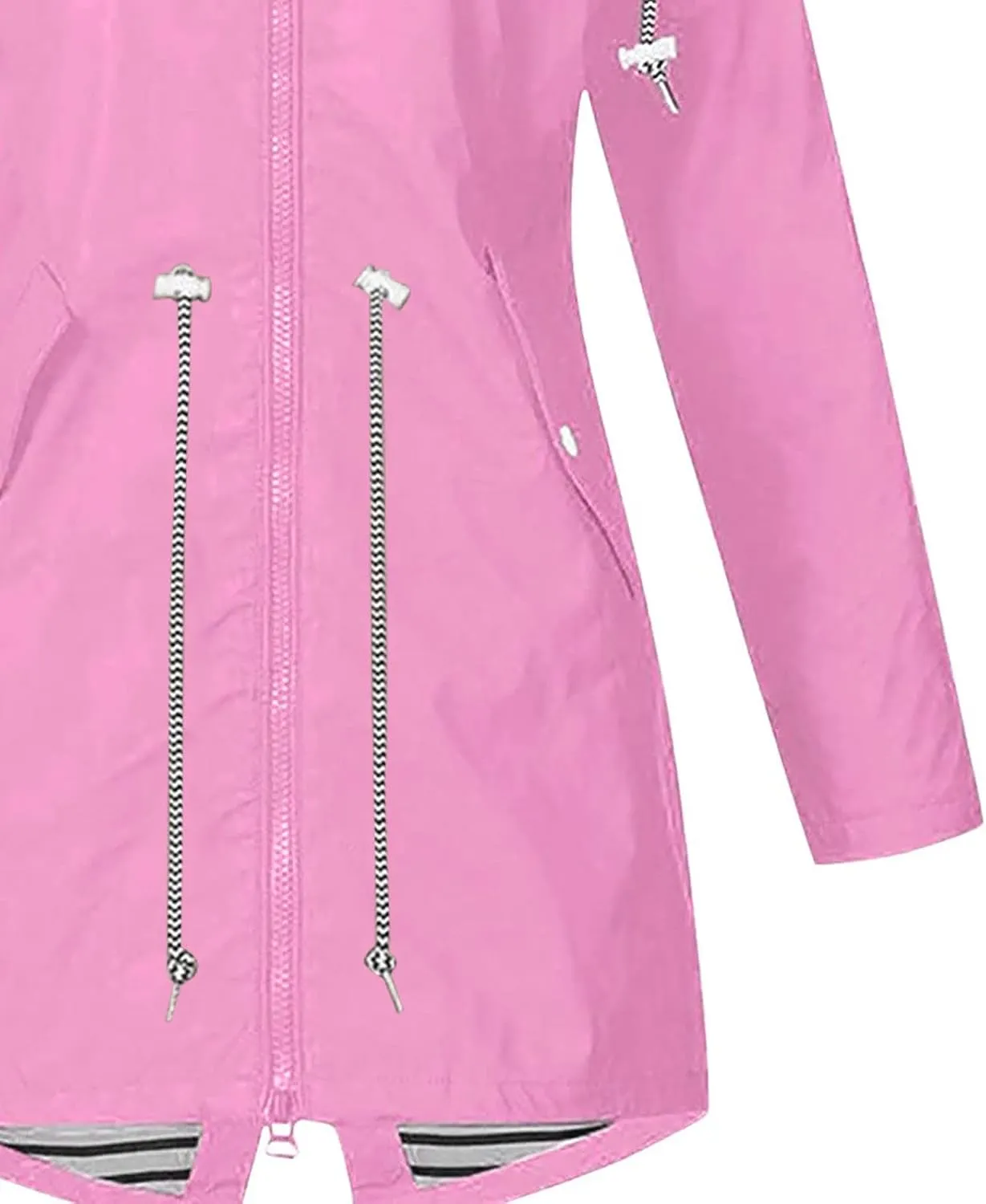 Womens Rain Jacket 2025 Lightweight Waterproof Windproof Rain Coat Drawstring Zip Up Windbreaker Outdoor Trench Coat