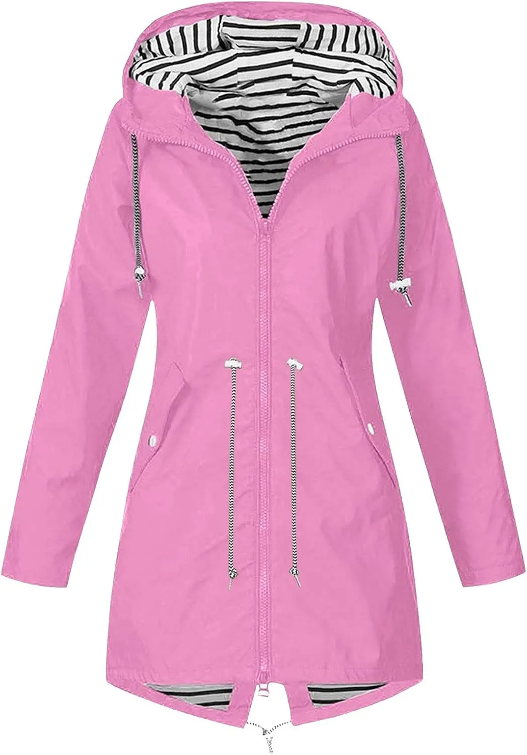 Womens Rain Jacket 2025 Lightweight Waterproof Windproof Rain Coat Drawstring Zip Up Windbreaker Outdoor Trench Coat