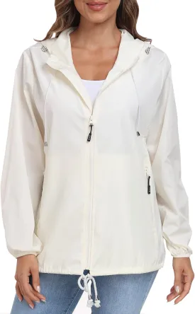 Womens Rain Jacket with Hood Lightweight Waterproof Rain Coat Outdoor Active Windbreaker