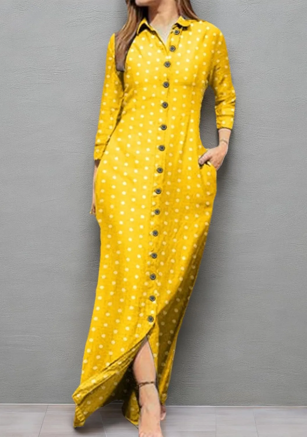 YMING Womens Floral Printed Dresses Long Sleeve Button Down Shirt Dress Lapel Loose Blouse Dress with Pockets