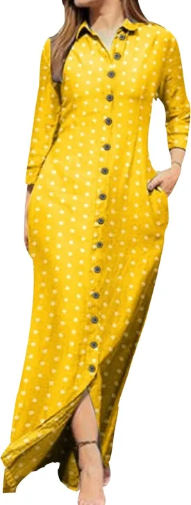 YMING Womens Floral Printed Dresses Long Sleeve Button Down Shirt Dress Lapel Loose Blouse Dress with Pockets